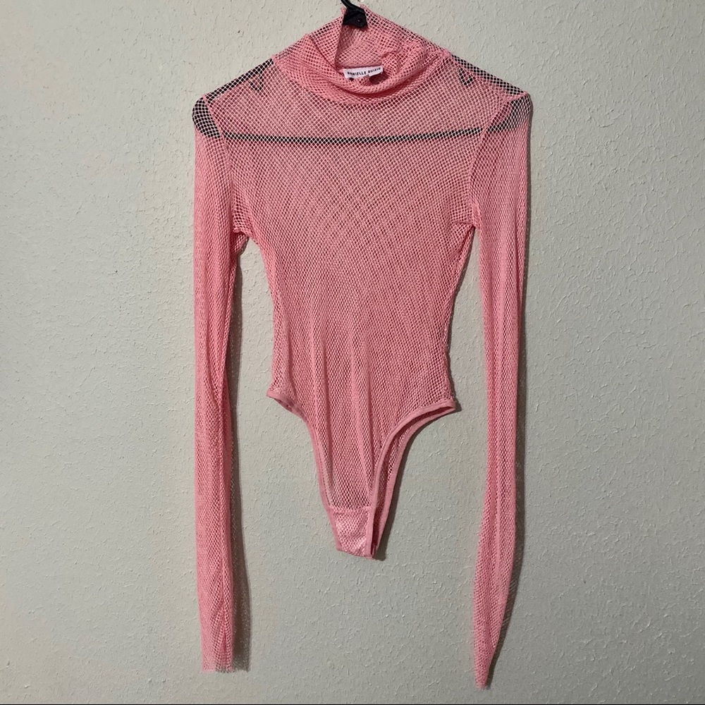 Danielle Guizio Pink Mesh Bodysuit